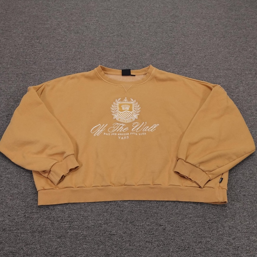 Vans Sweatshirt Womens Large Yellow Off‎ The Wall Crest Fleece Pullover Graphic